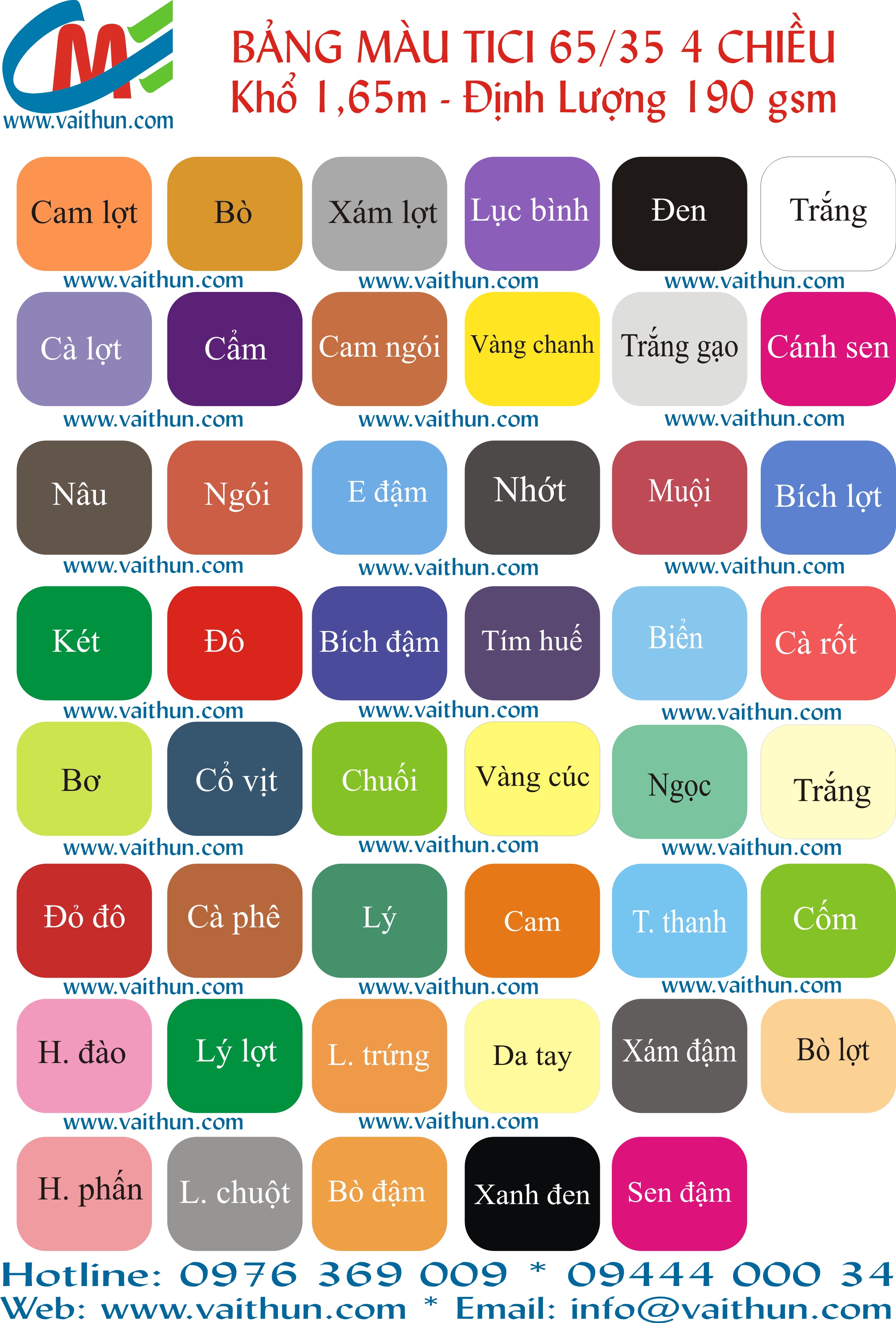 Bảng màu vải thun Tixi - Vải Thun La Mi - Công Ty TNHH Sản Xuất Thương Mại Dịch Vụ La Mi